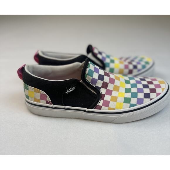 Vans Multicolor Youth Girls Size 4.5 Rainbow Checkered Slip On Casual 500714 - Picture 2 of 10